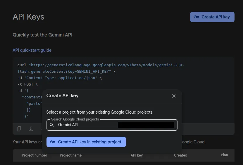 Create Gemini 2.0 Flash API key