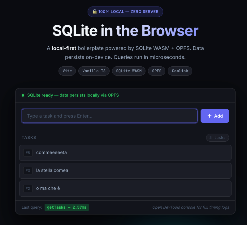 Screenshot of the live demo