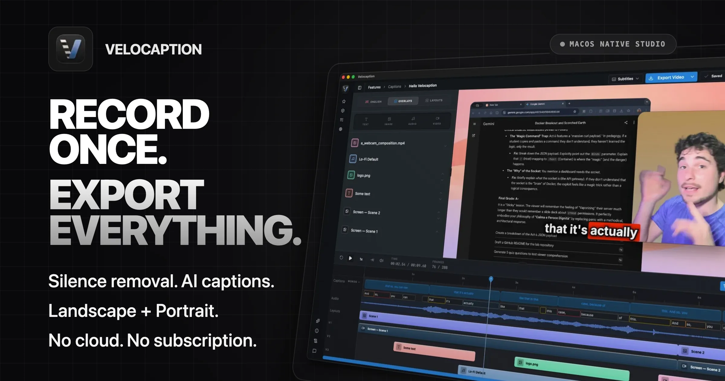 Velocaption macOS app interface