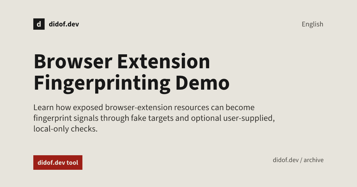 Browser privacy lab explaining extension resource exposure with fake targets and local checks