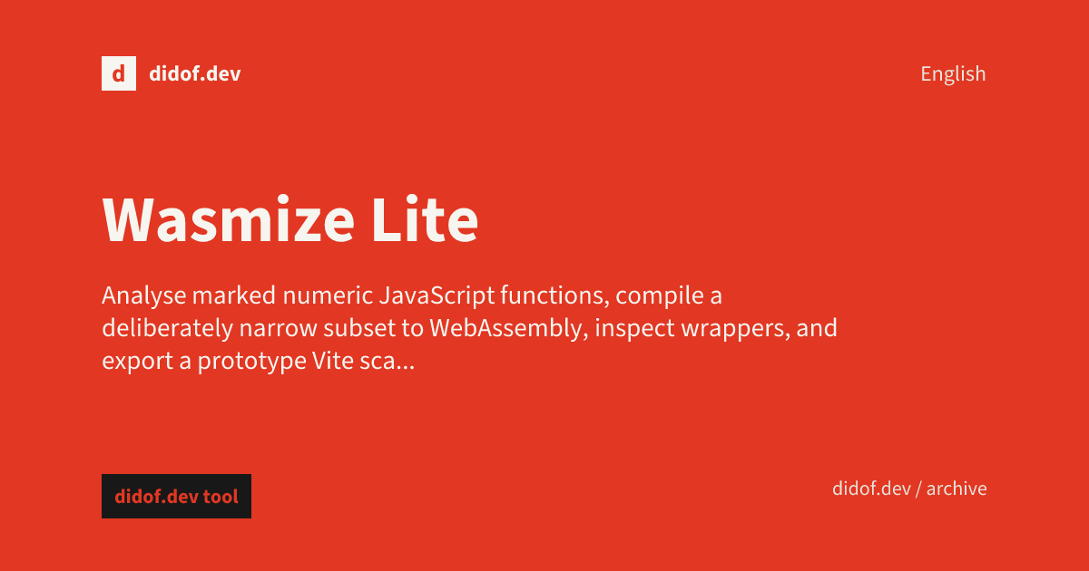 Wasmize Lite workbench with source code, transform diagnostics, and generated WebAssembly wrapper output