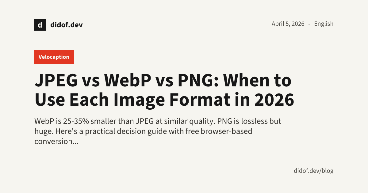 JPEG vs WebP vs PNG: When to Use Each Image Format in 2026